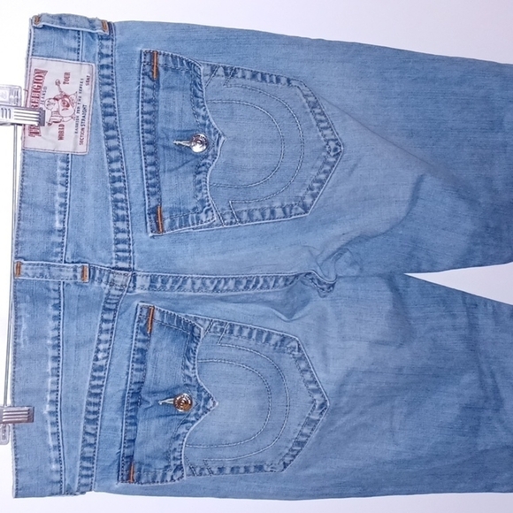 TRUE RELIGION Blue Jeans w/ Orange Stitch Detail, 38W,  32L - Picture 1 of 9